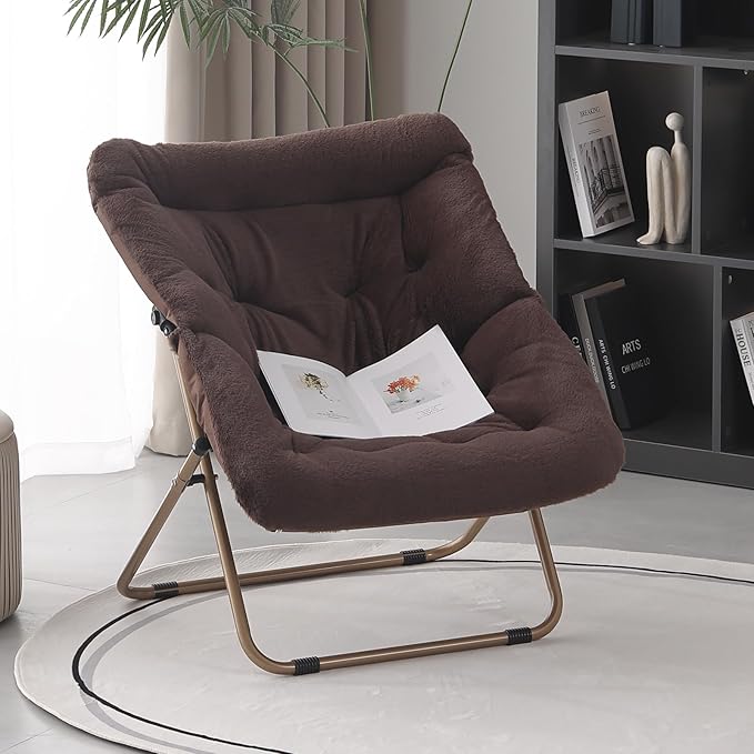 Saucer Chair, Comfy Bedroom Chairs, Oversized Folding Faux Fur Chair, Foldable - Image 5