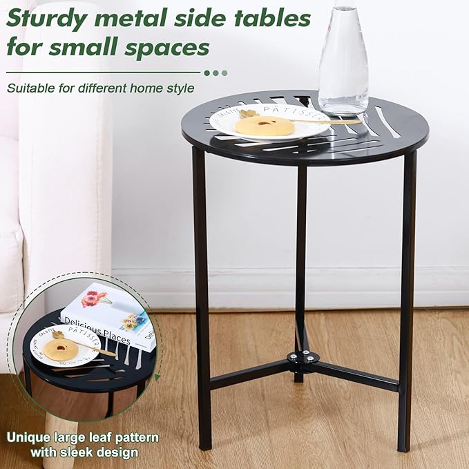 2 Packs 13" Metal Outdoor Side Tables Small Black Outside End Table - Image 5