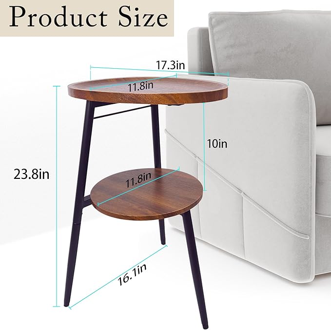 Side Table Small End Table, Oval & Round Wood Sofa Table, 2-Tier Accent Table - Image 3