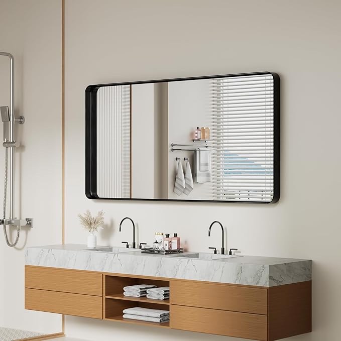Koonmi Black Bathroom Mirror for Wall, 30x60 Inch Matte Metal Deep Framed - Image 8