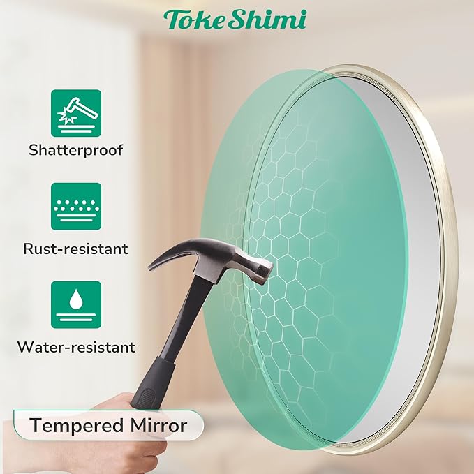 TokeShimi 40 in Tempered Bathroom Vanity Mirror Round Brushed Nickel Bathroom - Image 4
