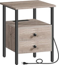HOOBRO End Table with Charging Station, Nightstand with 2 Drawer & USB Ports & by HOOBRO