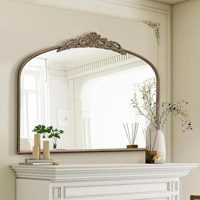 Micasso Gold Antique Wall Mirror: 29"x 36" Large Arched Mirror - Image 7