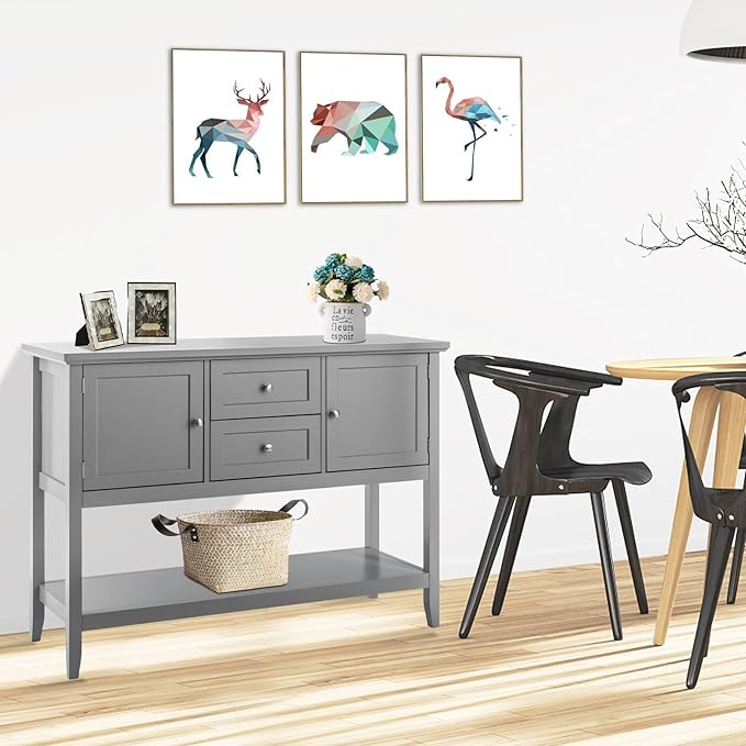 COSTWAY Buffet Sideboard, with 2 Wood Storage Drawers & Open Shelf, Console - Image 2