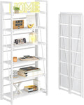 4NM No Assembly Folding Bookshelf, 6-Shelf 74" H Collapsible Foldable Bookcase by 4NM