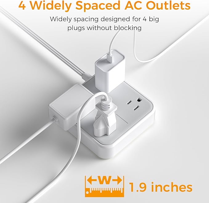 Surge Protector Power Strip, TESSAN 5 ft Extension Cord Flat Plug - Image 4