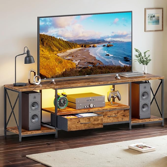 LED TV Stand with 2 Fabric Drawers by DSAFGGY
