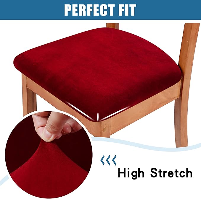 Smiry Velvet Seat Covers for Dining Room Chair Set of 6, Stretch Fit Removable - Image 4