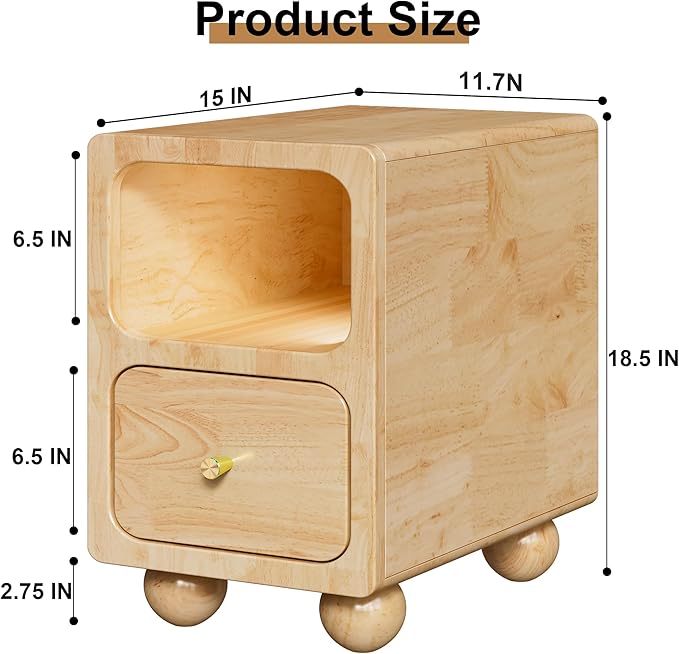 Solid Wood Night Stand, Narrow Night Stand - Image 3