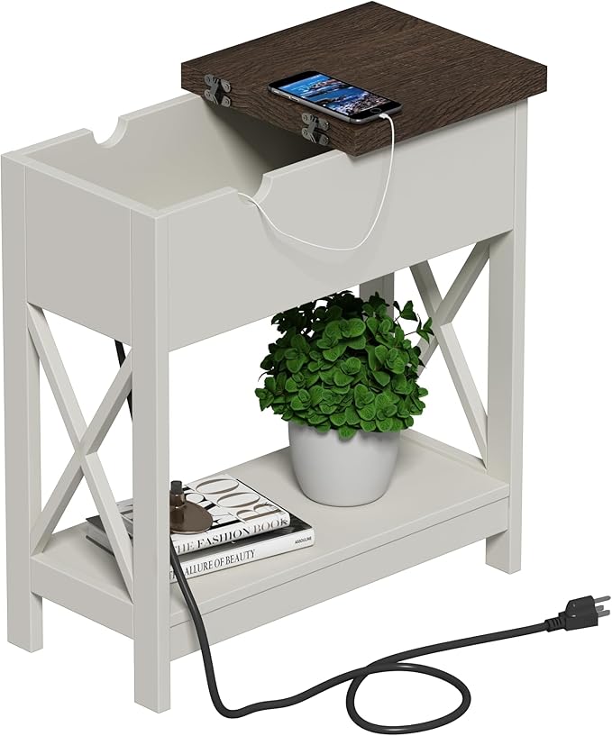 ChooChoo End Table with Charging Station, Narrow Flip Top Side Table with USB - Image 4