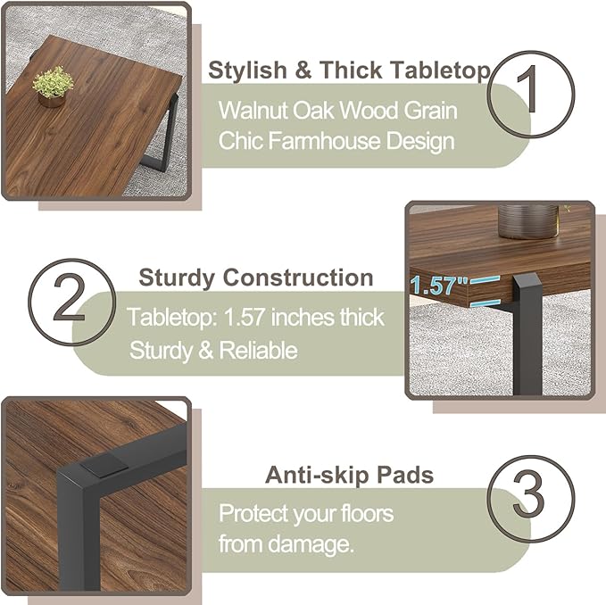 FOLUBAN Modern Coffee Table, Rustic Wood and Metal Center Table, Industrial - Image 6