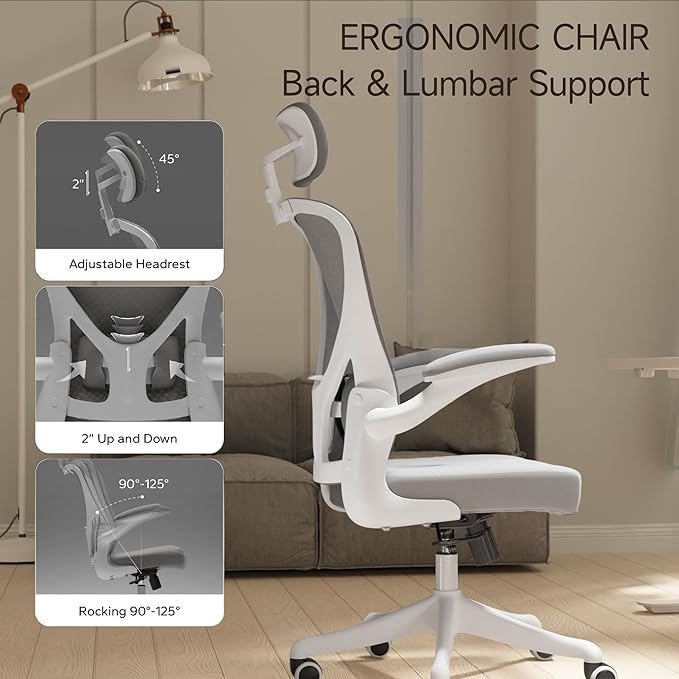 Ergonomic Office Chair with Adjustable Lumbar Support & Flip-Up Armrests - Image 3