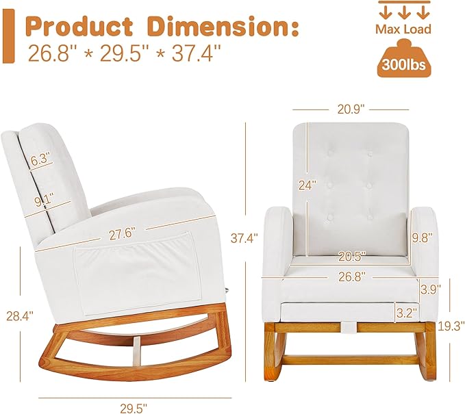 VECELO Rocking Chair Nursery, Modern Sherpa Glider Rocker Accent Arm Chair - Image 2