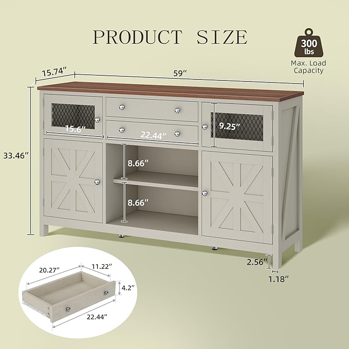YITAHOME Farmhouse TV Stand for 65/55 Inch Television, Entertainment Center - Image 3