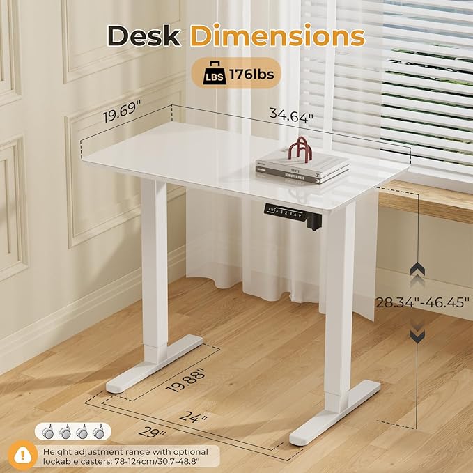 JOY worker Small Glass Standing Desk, Mobile White Sit to Stand Workstation - Image 2