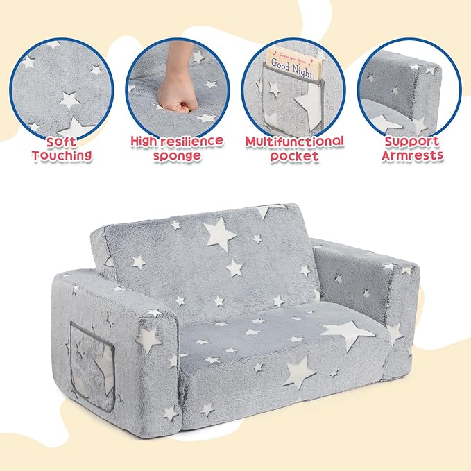 ALIMORDEN Fold Out Toddler Couch, Extra Wide Comfy 2-in-1 Cuddly Sherpa Sofa - Image 4