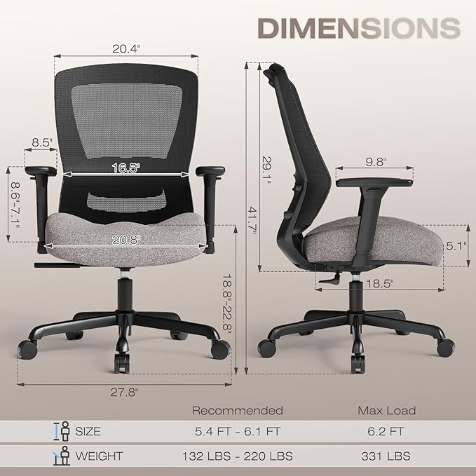 T96C Ergonomic Home Office Chair, Mesh Computer Desk Chair - Image 3