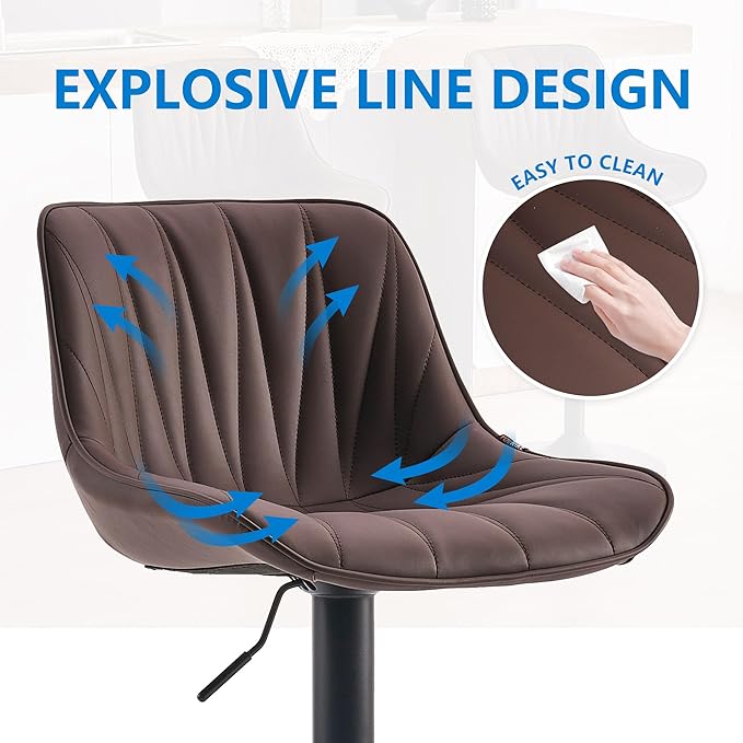 YOUNIKE Bar Stools Set of 2, Faux Leather Padded Bar Stool Counter Height - Image 4
