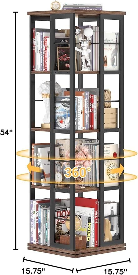 Aheaplus Rotating Bookshelf, Corner Bookcase, 360 Display Wood Spinning - Image 3