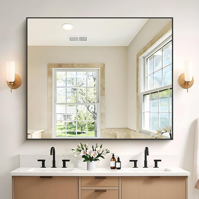 40x48inch Black Bathroom Mirror, Large Rectangular Wall Mirrors by Welcometocofeny