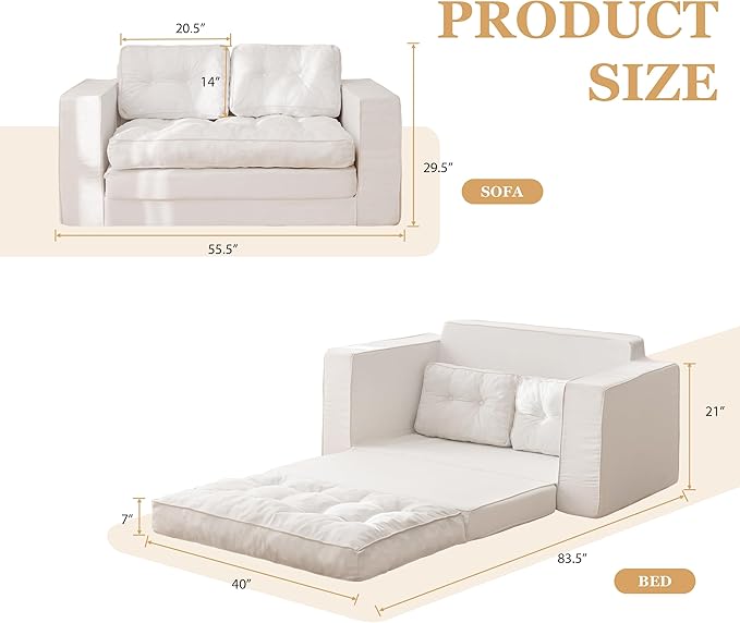YOSHOOT Loveseat Sleeper Sofa, 3-in-1 Pull Out Floor Couch - Image 3