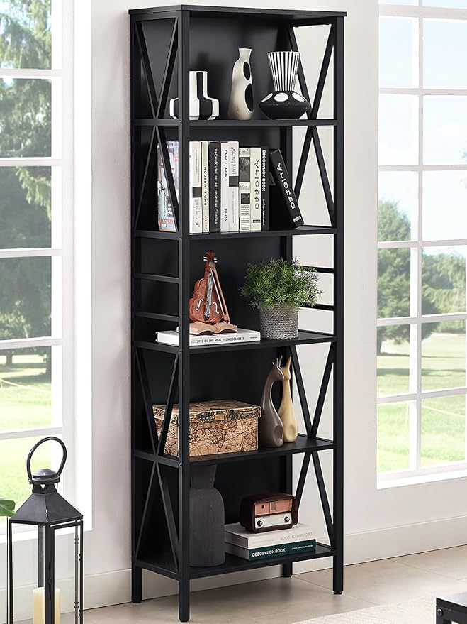 HOMISSUE Tall Bookshelf, 6-Tier Book Shelf, Rustic Wood Metal Bookshelves and by Homissue