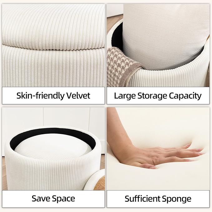 Round Set of 3 Ottoman with Storage-Upholstered Velvet Vanity Stool - Image 5
