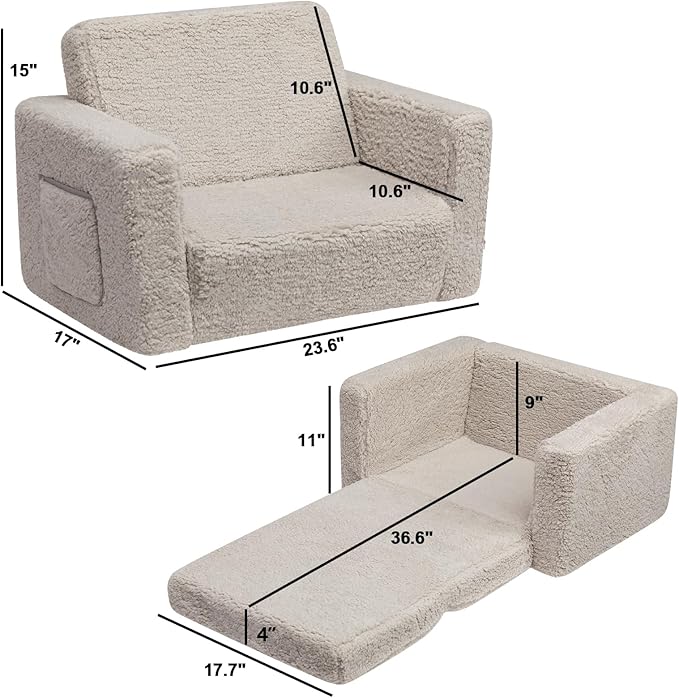 ALIMORDEN Kids Couch, 2-in-1 Fold Out Toddler Chair & Snuggly Foam Lounger Seat - Image 3