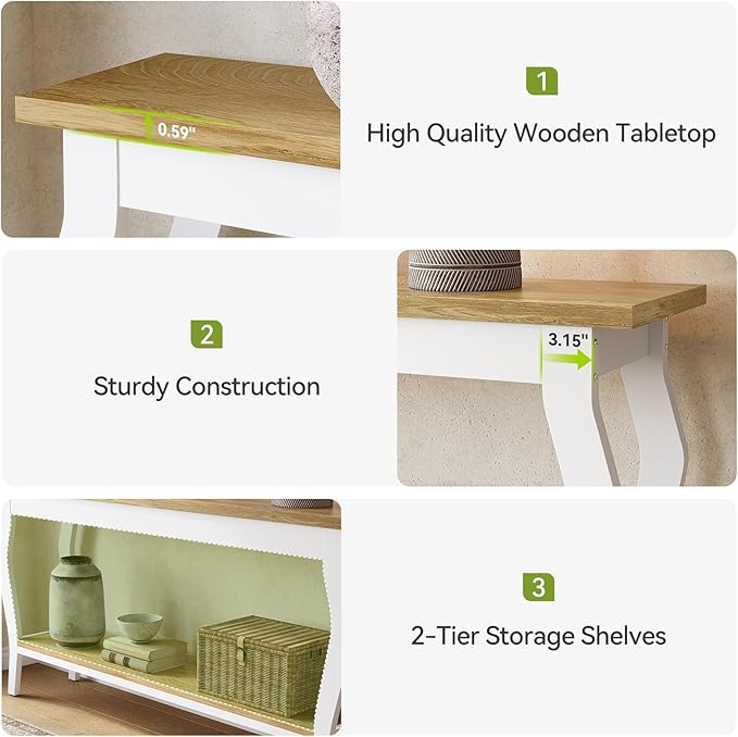LITTLE TREE 70.9 Inches Long Console Table, 2-Tier Vintage Wooden Sofa Table - Image 7
