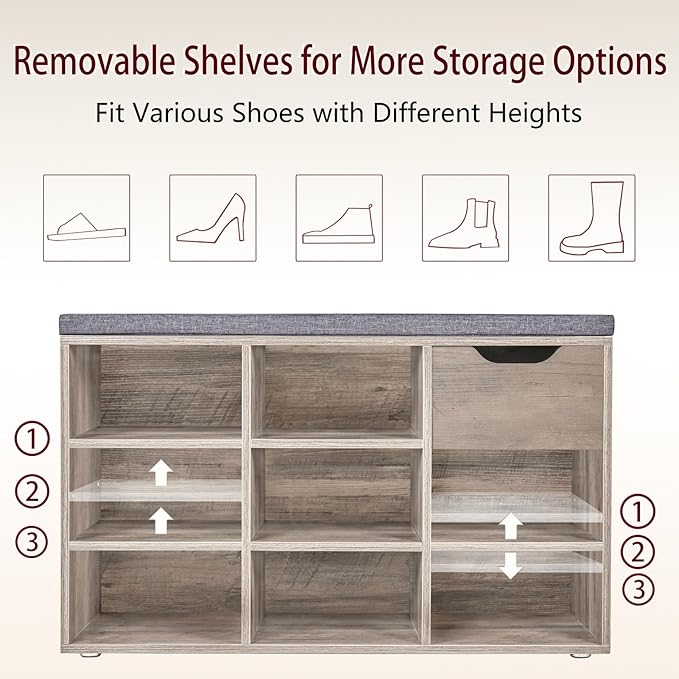 DINZI LVJ Shoe Bench, Entryway Storage Bench - Image 4