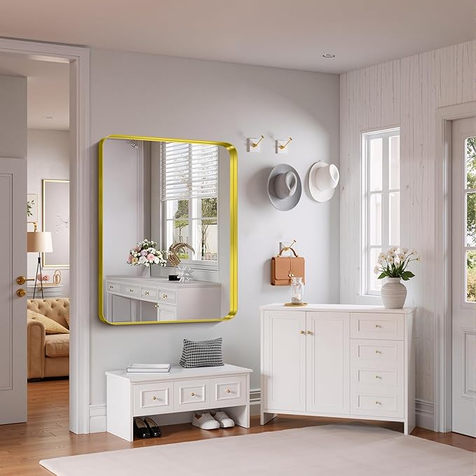 FORBATH 48x36 Inch Bathroom Mirror, Brushed Gold Deep Frame Wall Mirror - Image 3