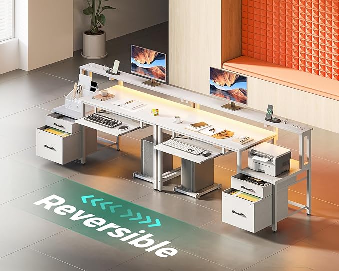 AODK Computer Desk with Drawers and Keyboard Tray, Reversible Study Work Desk - Image 9