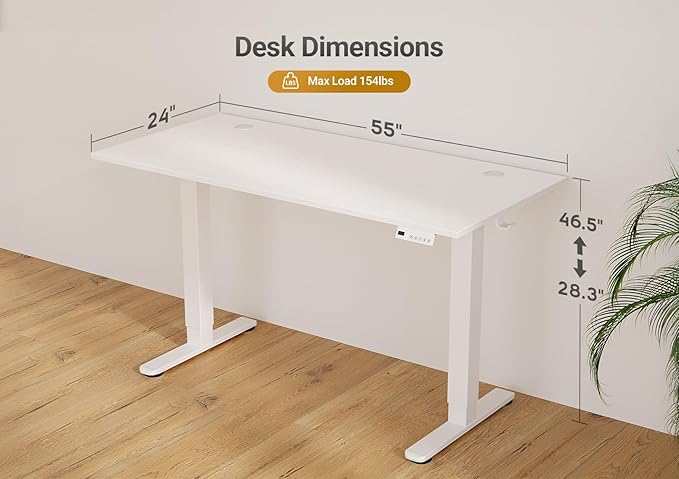 Seang Electric Standing Desk Adjustable Height, 55 x 24 Inch Sit Stand Desk - Image 3