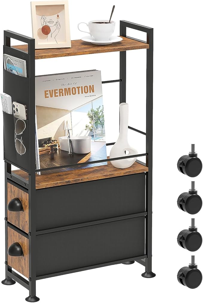 Narrow Side Tables with 2 Drawer by Oppro