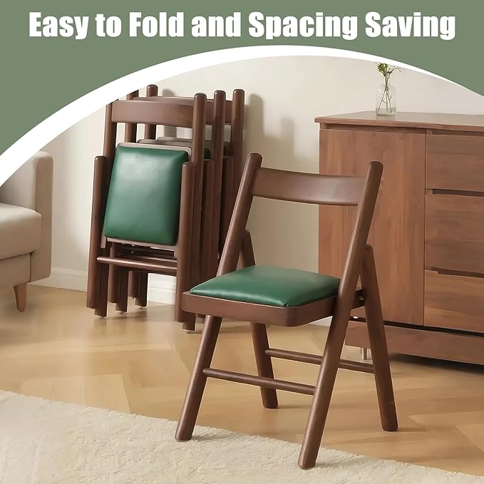 Folding Chairs with Cushion, Solid Wood Padded Foldable Chair, Folding Dinings - Image 5