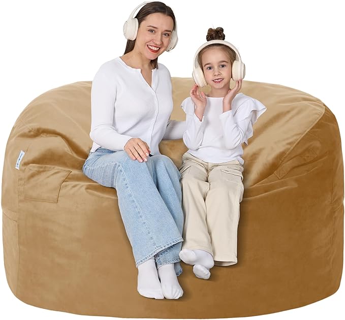 4FT Bean Bag Chair with Ultra Soft Velvet Cover Bean Bag Sofa with Memory Foam by Unknown