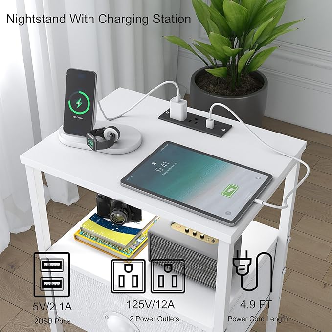 Sthmec Nightstands with Charging Station, LED Bedside Tables with Charging - Image 4