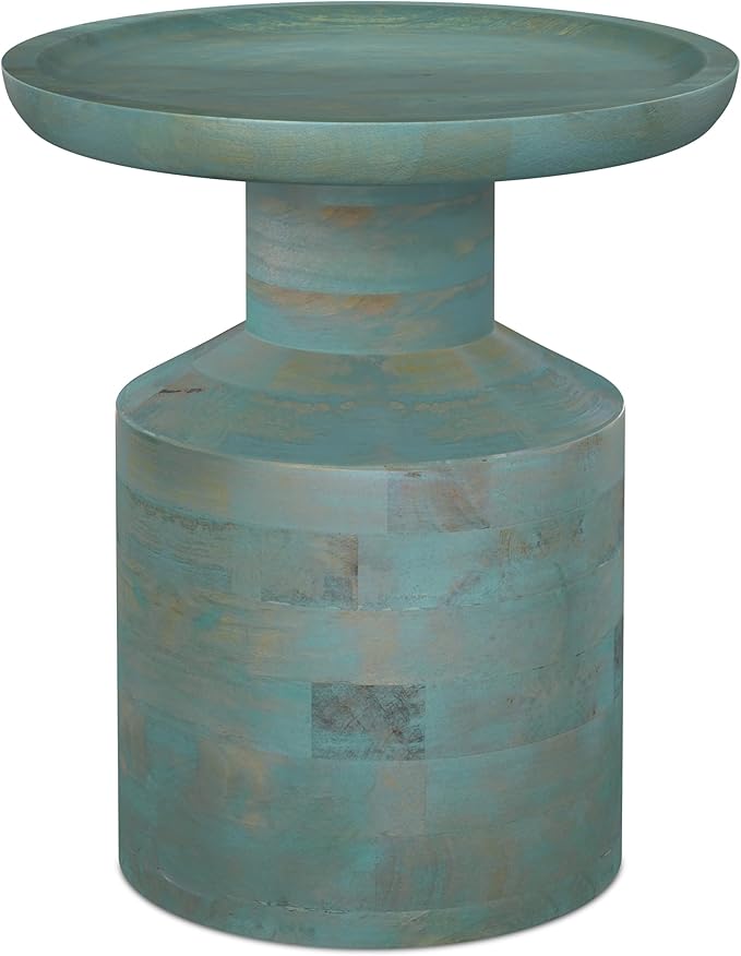 SIMPLIHOME Haynes 16-inch Wide Solid Mango End Table in Teal Wash, Handcrafted by SimpliHome