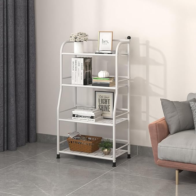 4 Tier Metal Shelf Storage Shelves Living Room Bookshelf Bathroom Corner - Image 2