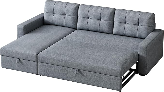 Ball & Cast L-Shape Reversible Sectional Sleeper Sofa Bed, Linen Upholstered 4 - Image 9