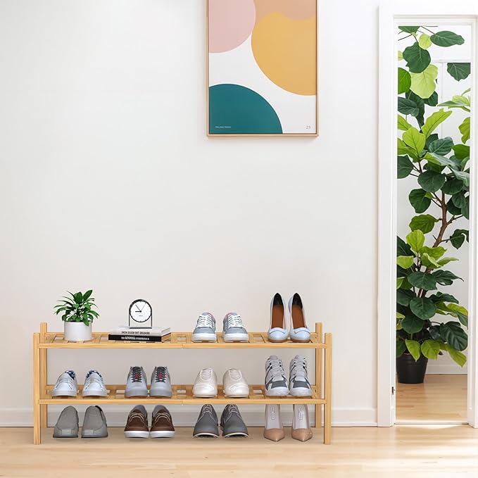 Haddockway Long 2 Tier Bamboo Shoe Rack Storage Organizer, Small Space - Image 2