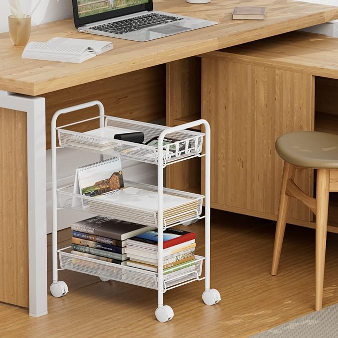 OVICAR Mesh Wire 3 Tier Rolling Cart, Kitchen Storage Utility Cart, Full Metal - Image 2