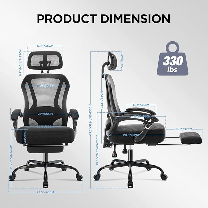 Ergonomic Office Chair with Footrest, Ultra Thick Reclining Office Desk Chair - Image 2
