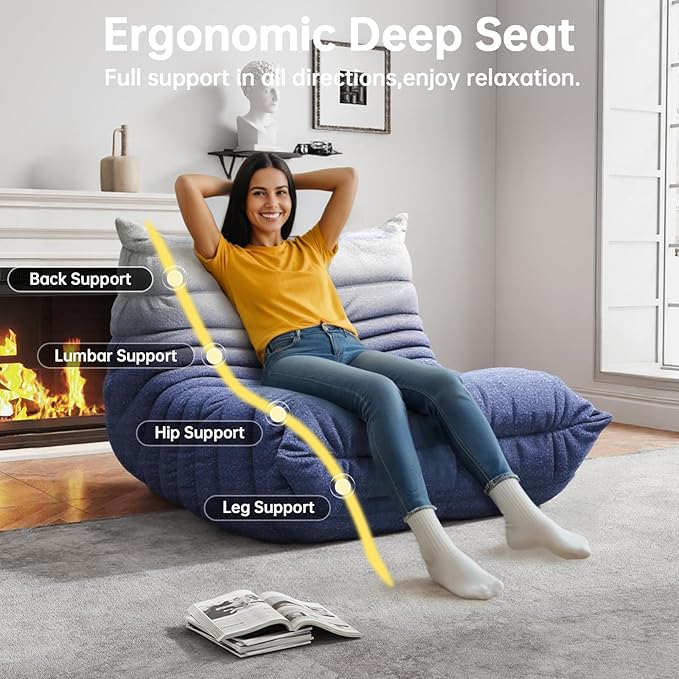 Bean Bag Chairs for Adults, BeanBag Reading Chair Memory Foam Couch, Floor - Image 4