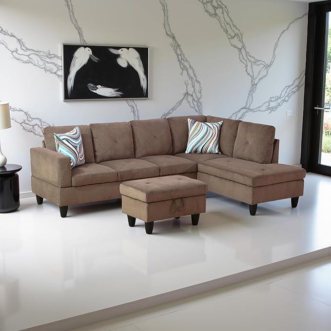 Couches for Living Room Modern L Shaped Couch Comfy Sackcloth Fabric 3 Pieces - Image 4