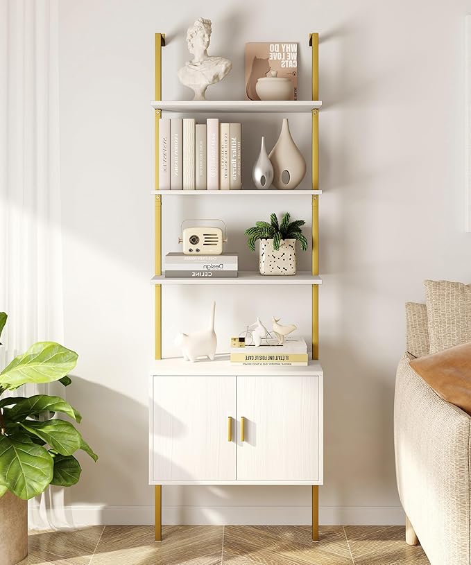 Yusong 73" Tall Bookshelf with Cabinet, Industrial Ladder Wall Mount Shelf by Yusong