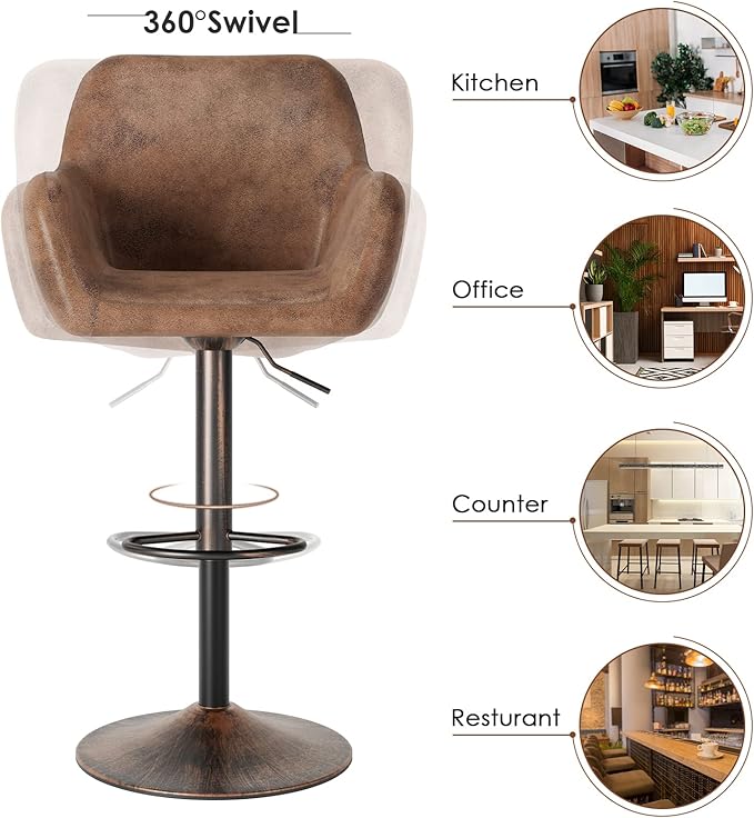 Keyluv Bar Stools Set of 2 for Kitchen Counter Adjustable Swivel Height - Image 7
