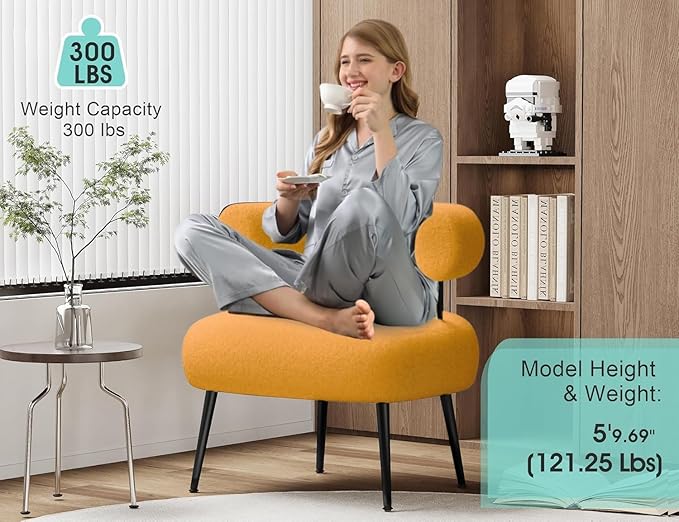 Modern Accent Chair, Round Upholstered Barrel Armchair - Image 5