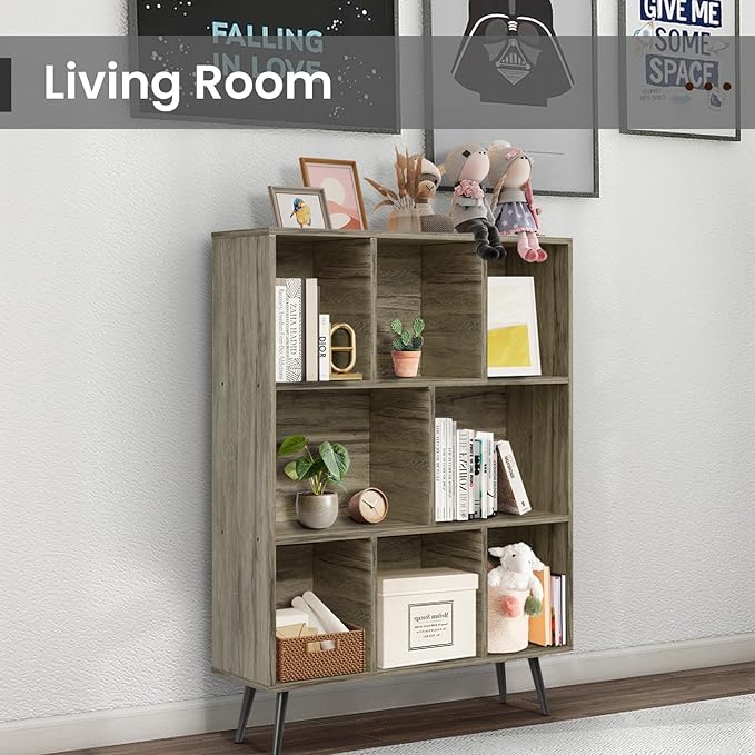 Bookshelf, 3-Tier 8 Cube Open Wooden Book Shelf - Image 5