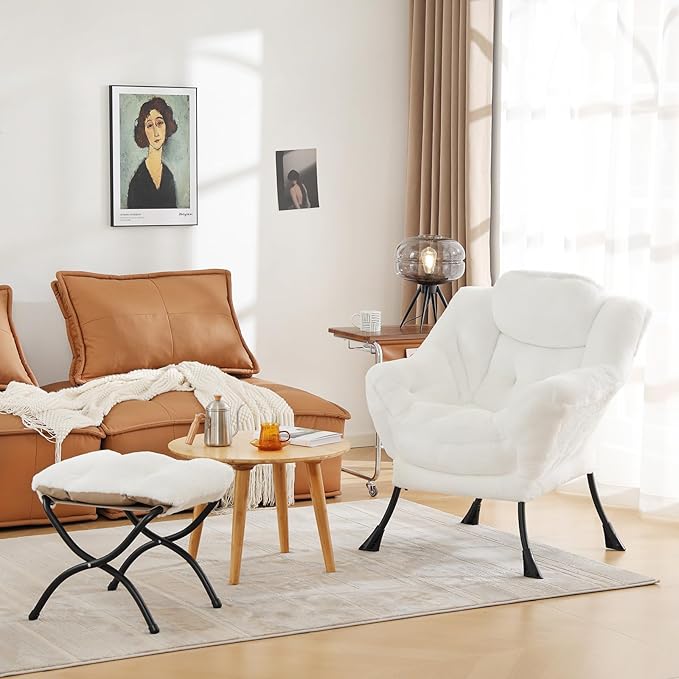 Cozy Lazy Chair and Ottoman, Large Contemporary Accent Lounge Chair Set - Image 2